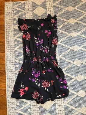 Express Black Floral Romper with Pink & Purple Blooms
